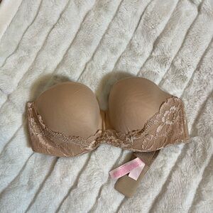Victoria’s Secret 32C Body by Victoria Tan Nude Lace Accent Strapless Bra